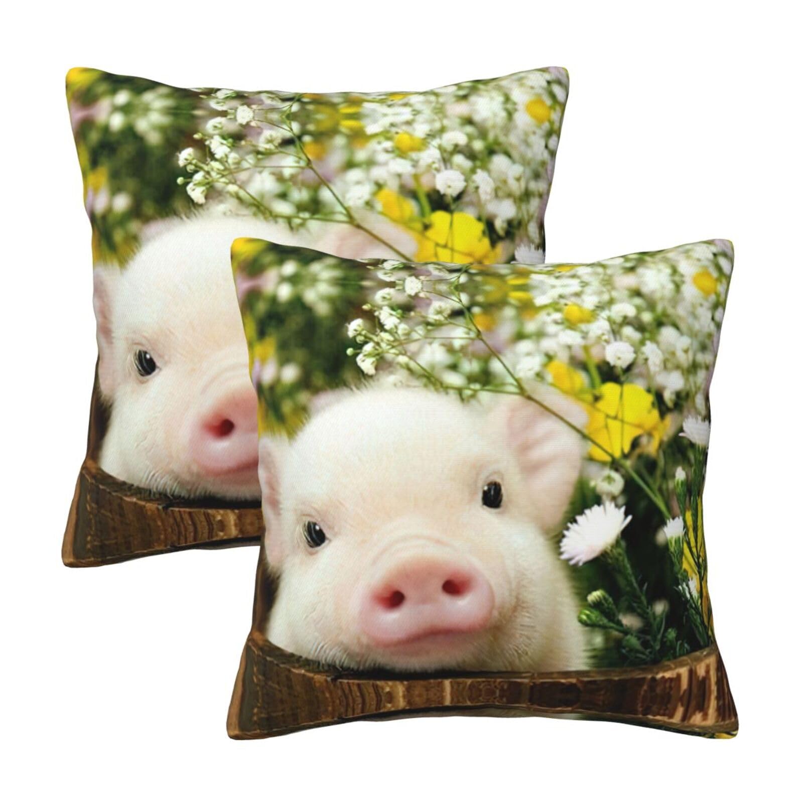 Kfjghhl Rape Flower Pig Throw Pillow Covers Decorative Farmhouse Couch Pillow Case 4 Sizes Square Cushion Pillcase