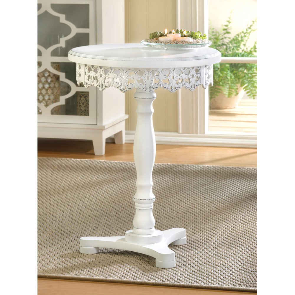 Flourish Pedestal Table Decorative Cutwork Wood Decor Indoor Accent Table