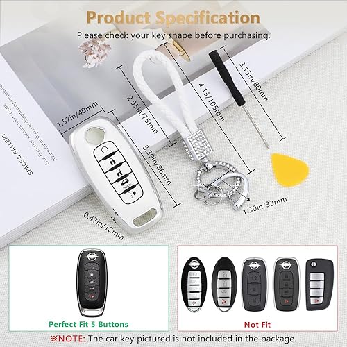Miniatura 3 de PIFOOG Funda para llavero para Nissan Rogue Pathfinder 2023 con 5 botones, funda para llaves de automóvil, lindo llavero brillante, protector de