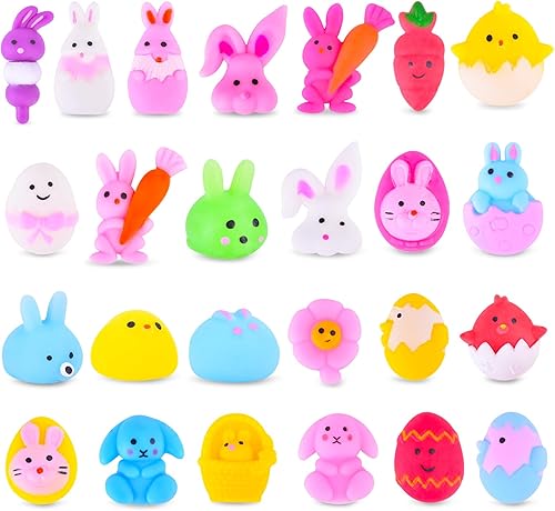 LEEHUR 30 piezas de huevos de Pascua prellenados con juguetes esponjosos Mochi de animales para aliviar el estrés, juguetes de dedos coloridos de