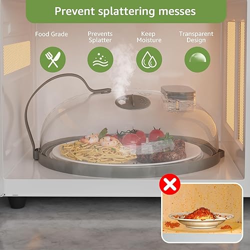 Miniatura 2 de Cubierta de salpicaduras de microondas con vaporizador de agua para alimentos, protector de salpicaduras de microondas de vapor de 10 pulgadas con