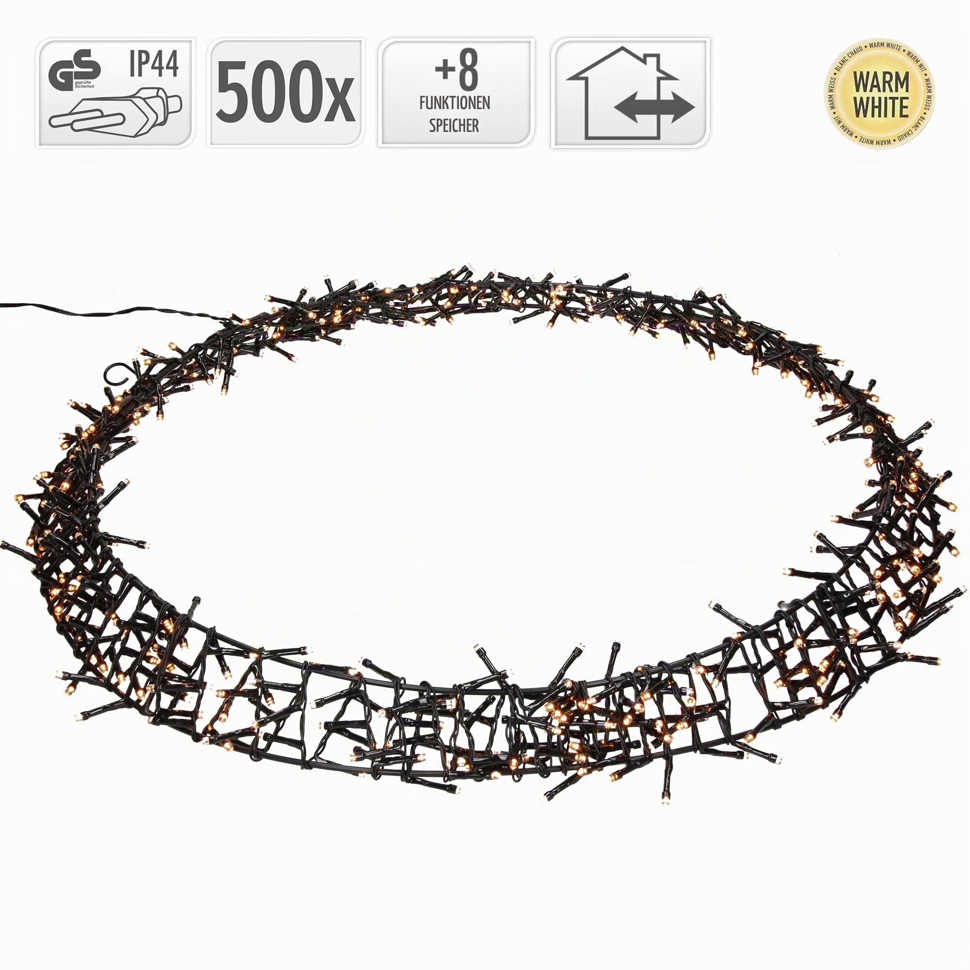 ECD Germany LED Lichterkranz Ø58 cm, 500 LEDs, Warmweiß, 8 Leuchtmodi, IP44 Innen/Außen, Metallkranz Türkranz Fensterkranz Hängekranz Ring Weihnachtsdeko Fensterlicht Weihnachten Weihnachtsbeleuchtung