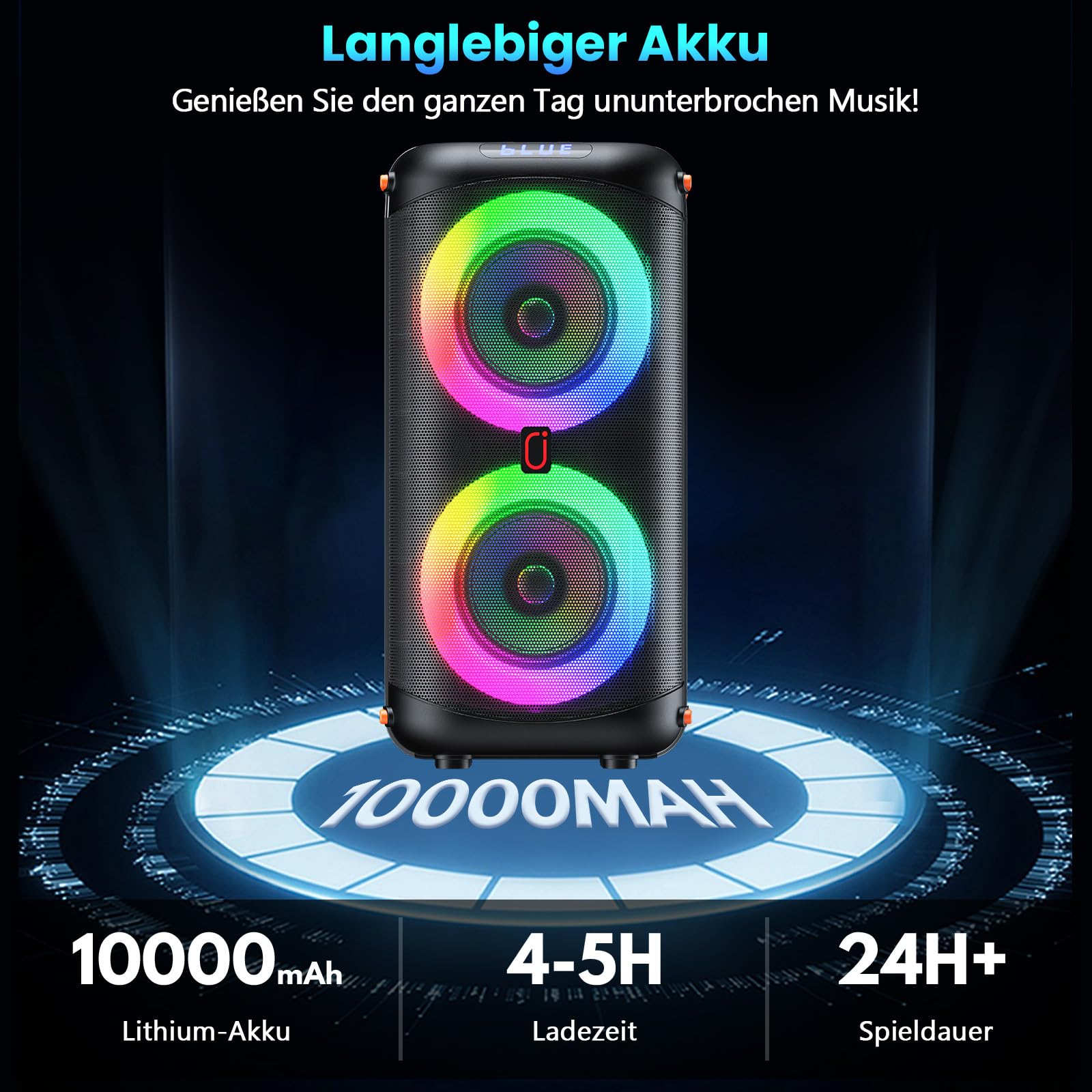 HWWR Karaoke Maschine mit 2 Mikrofonen, Tragbare PA Anlage mit Bluetooth 5.3, EQ Modi, RGB Licht, TWS, USB/TF/AUX, Karaoke Set für Erwachsene und Outdoor-Partys