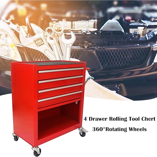 Miniatura 6 de nifoti Carro de herramientas de 4 cajones con ruedas, caja de herramientas rodante, almacenamiento de herramientas, caja de herramientas rodante,