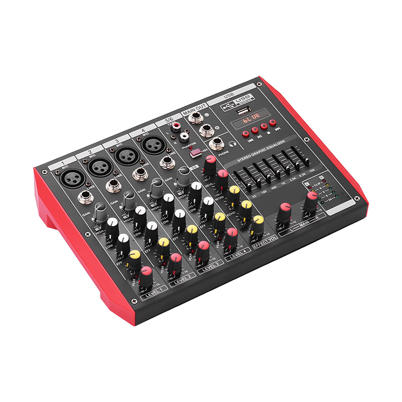 D6 Portable 6-Channel xing Console xer 7-Band EQ Built-in 48V Phantom Power Supports BT Connection USB MP3 Player for Music Recording DJ Network Live Broadcast Karaoke (Black6-Channel-EU) -Layfoo-image-23