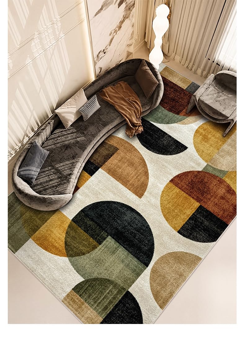Tapis pour Salon, à Poils Courts et Doux, Lavable, pour Chambre à Coucher, Salle à Manger, entrée, décoration d'intérieur, géométrique, Moderne, Minimaliste, Vert, Beige, 160 x 230 cm
