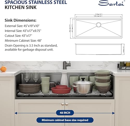 Miniatura 154 de Sarlai Fregadero de cocina de montaje inferior 21 x 19 pulgadas, repisa de fregadero de barra de montaje inferior, estación de trabajo, cuenco Acero