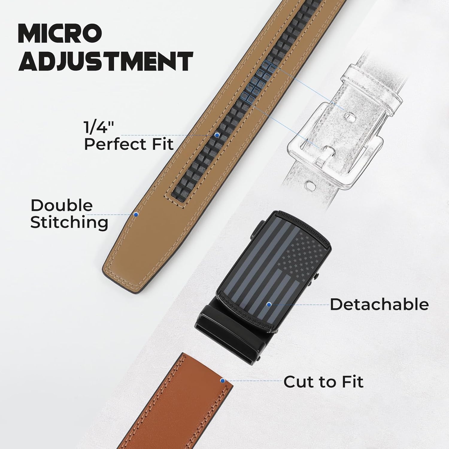 SANSTHS Men's Belts Leather Ratchet Dress Belts for Men with Adjustable Slide Buckle in Gift Box - Image 3