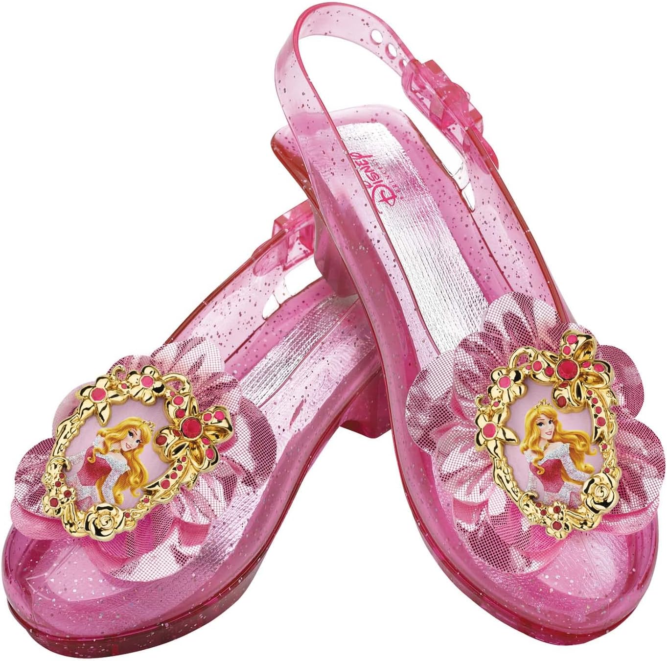 Disney Official Premium Aurora Sleeping Beauty Shoes, Princess Dress Up for Girls One Size Adjustable with Ankle Strap