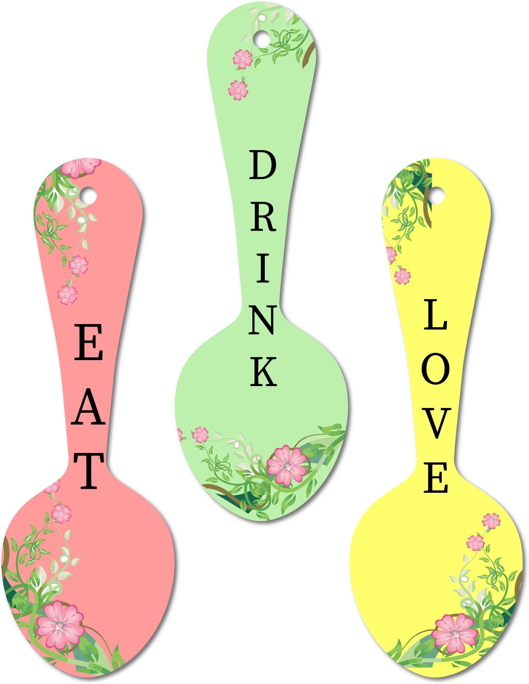 ISEE 360 Eat Drink Love Wooden Wall Hangings for Home Office Living Room Kitchen Gift Modern Wall Decor Stylish (Set of 3)