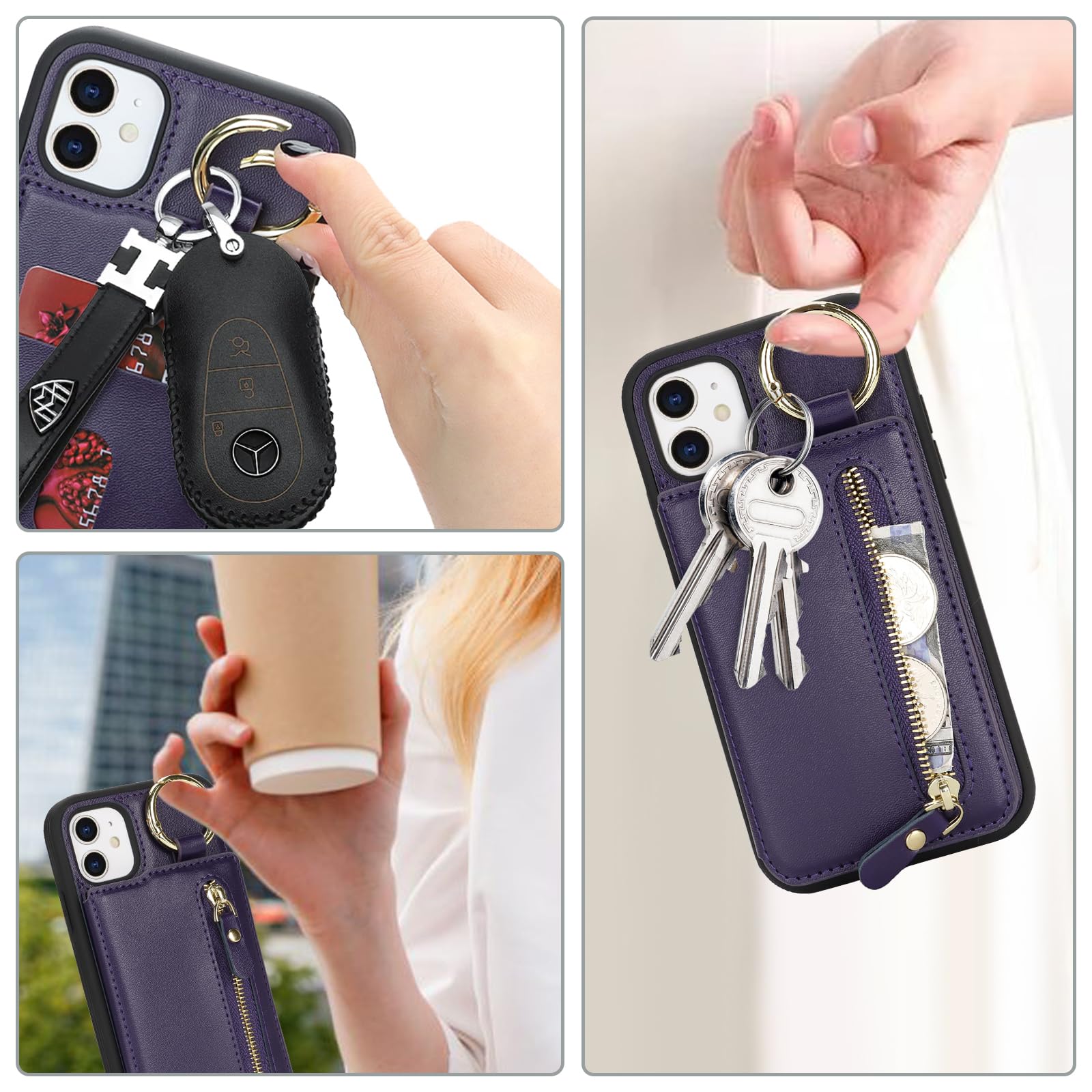 Funda Cartera Con Tapa Para IPhone 11 | Cuero PU Gris Oscuro | Ranuras Tarjetas Y Soporte | Compatible MagSafe
