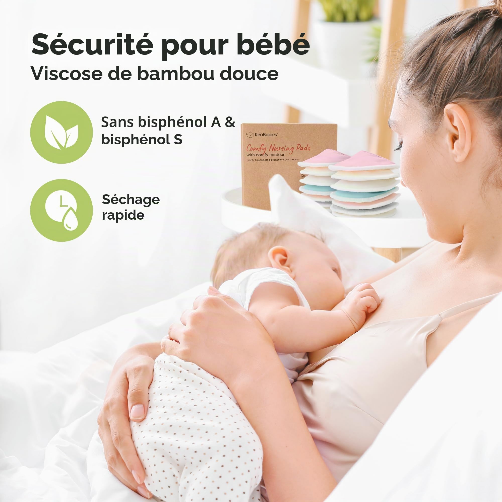 Coussinets d'allaitement en bambou biologique lavables - 14 pièces avec sac de lavage - Pastel Touch L 12cm