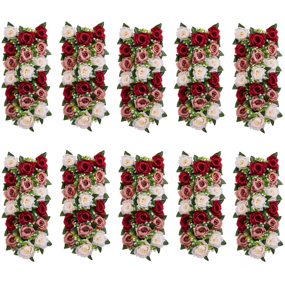 Inweder Flower Table Decoration for Wedding - 10 Pcs Artificial Table Flower Arrangement, Weeding Rose Floral Centerpieces for Reception, Table Runner, Dining Tables, Living Room, Kitchen