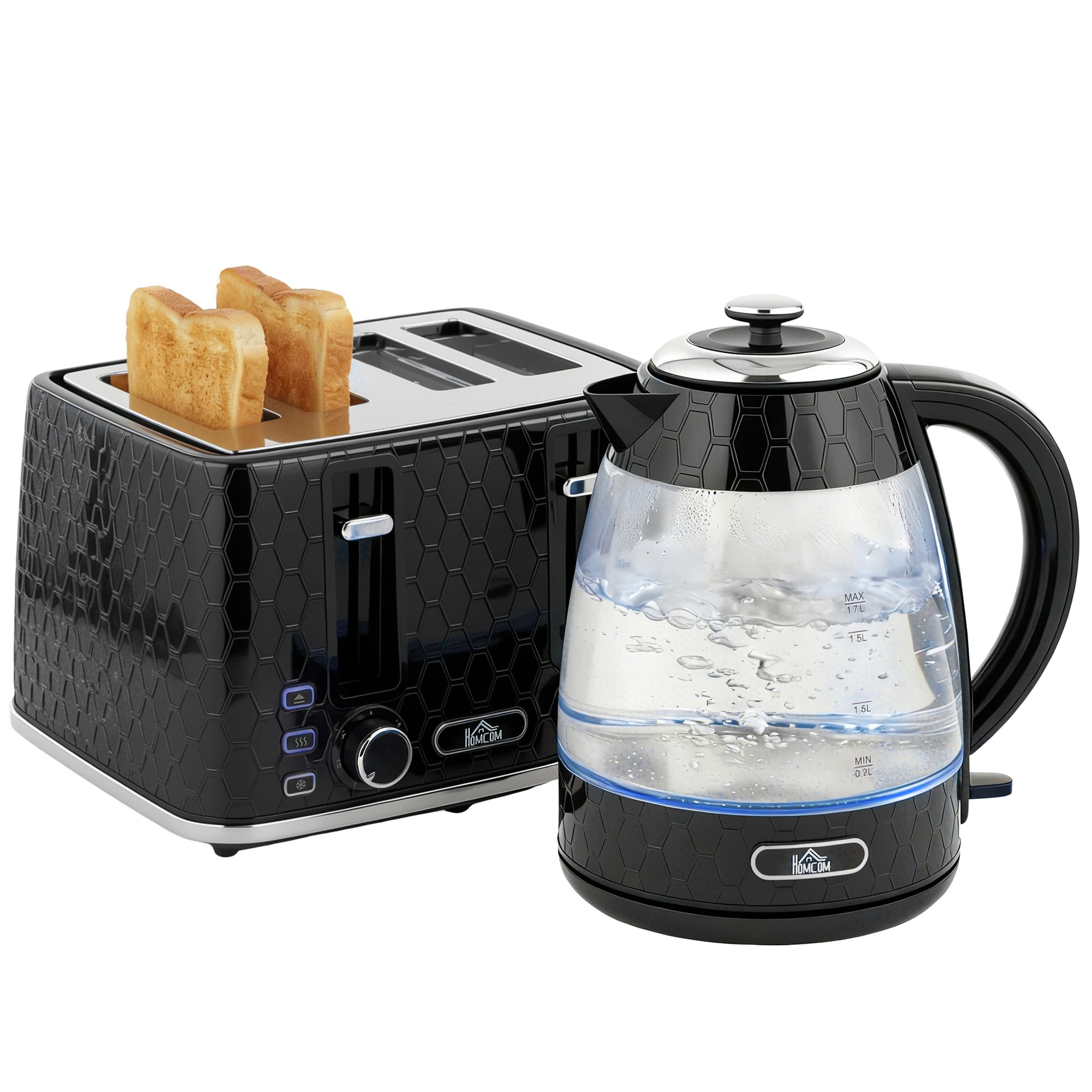 HOMCOM Kettle & Toaster Set with Strix Thermostat, Crumb Tray, Black