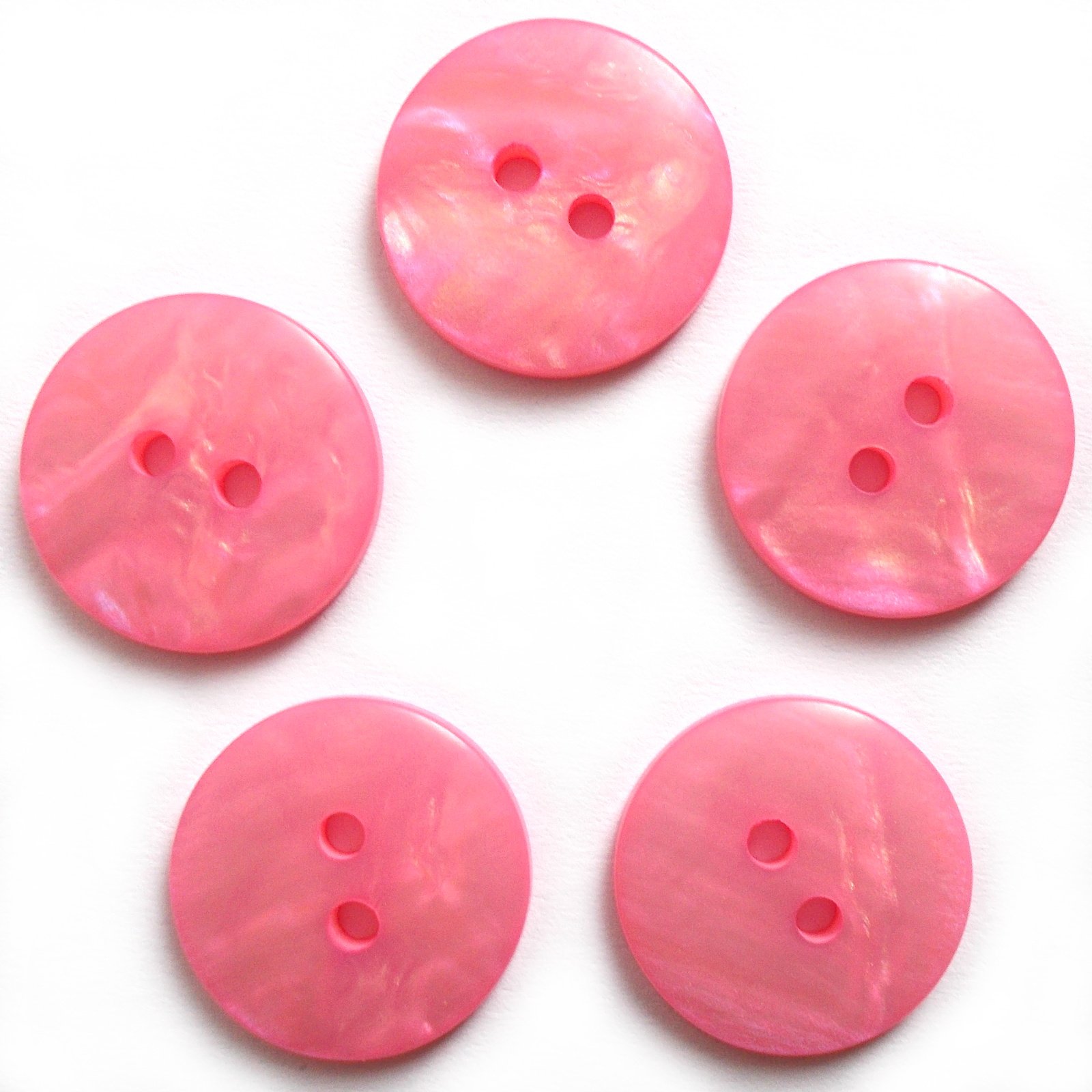 Mother of Pearl Effect Colour Buttons Round 2 Hole Pack of 5 (Pink, 20mm)
