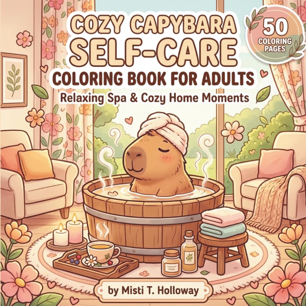 Cozy Capybara Coloring Book for Adults -: Cute & Relaxing Self-Care Scenes for Stress Relief, Calm Moments, and Cozy Animal Lovers