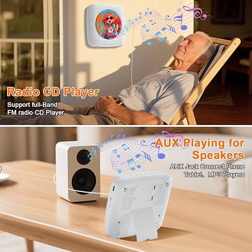 Miniatura 6 de Gueray Reproductor de CD portátil recargable Reproductores de CD para el hogar Reproductor de CD portátil con Bluetooth y altavoces duales 1800mAh