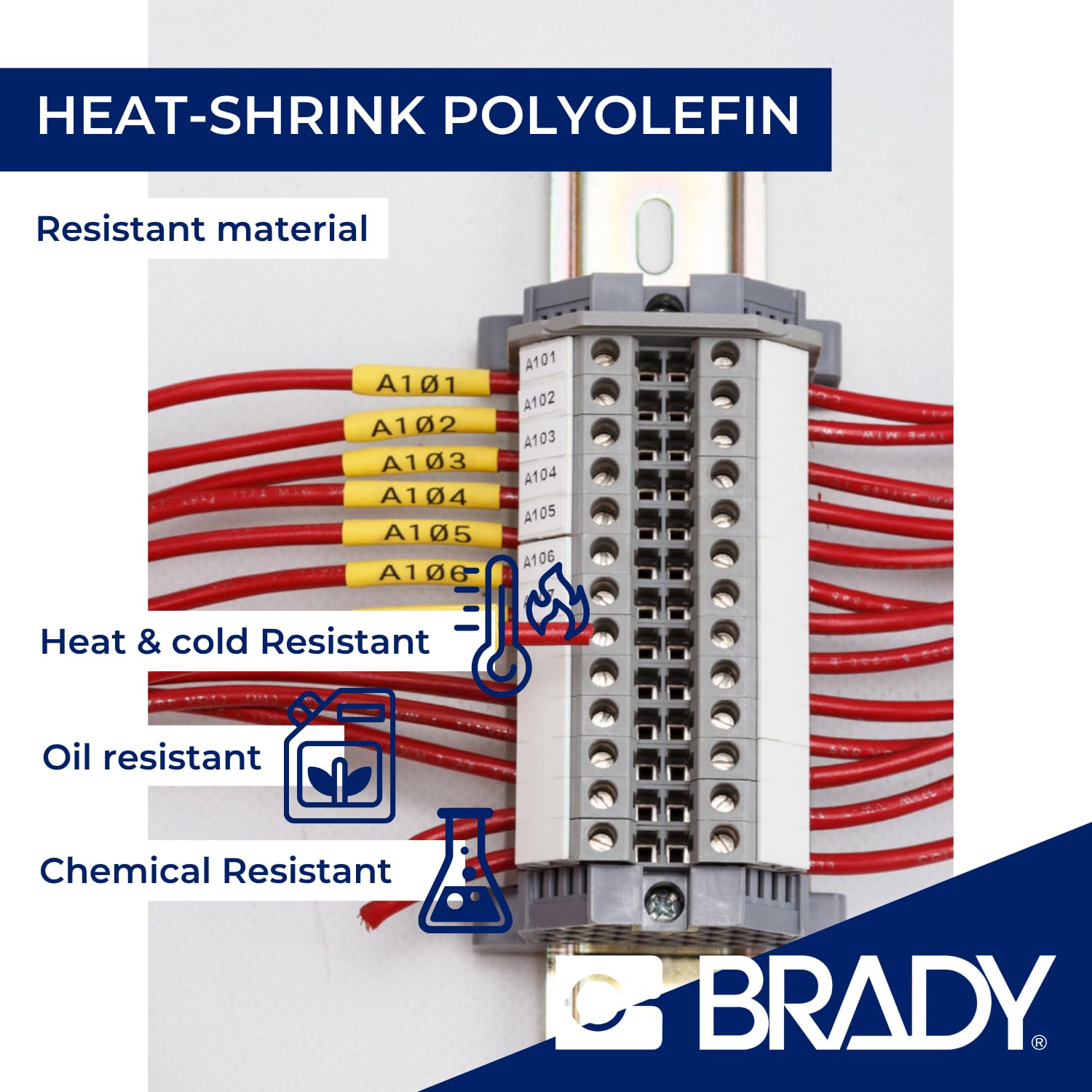 Brady Ruban d'étiquettes en polyoléfine thermorétractable étiqueteuses BMP41/BMP51/BMP53/M511 - Étiquettes imprimables adhésives - Noir sur blanc (5,97 mm (H) x 2,13 m (L)) - M4C-125-342