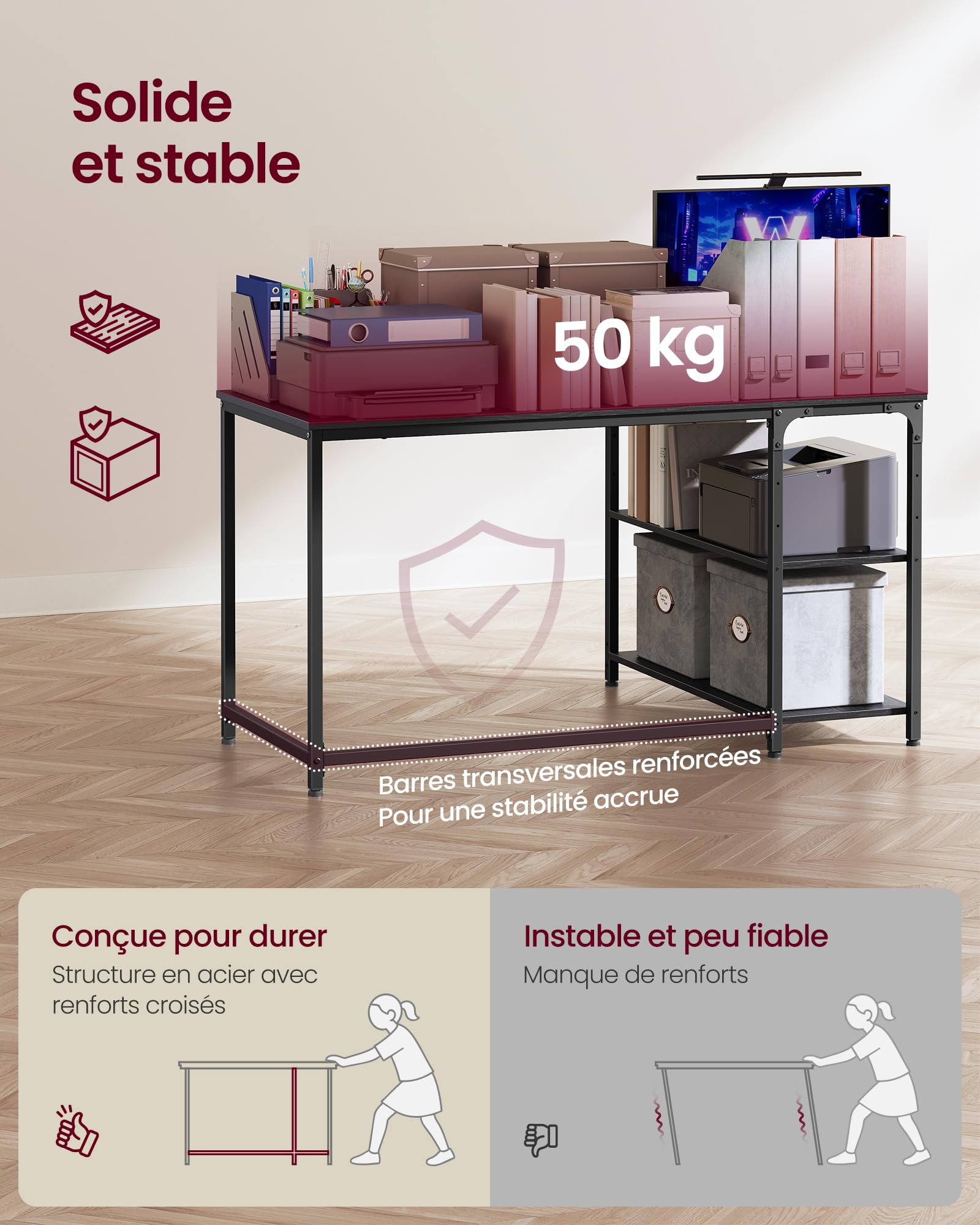 VASAGLE Bureau Gaming en L, Bureau avec Rangement, Étagères Réversibles à Hauteur Réglable, pour Domicile, 120 x 80 cm, Noir Boisé LWD136BE01