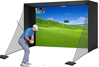 CAMINI Golf Simulator Enclosure Net – 10×8FT / 14×8.5FT Golf Hitting Cage with Aluminum Frame, Dual-Layer HD Impact Screen & Side Safety Barriers for Indoor Home or Garage Use