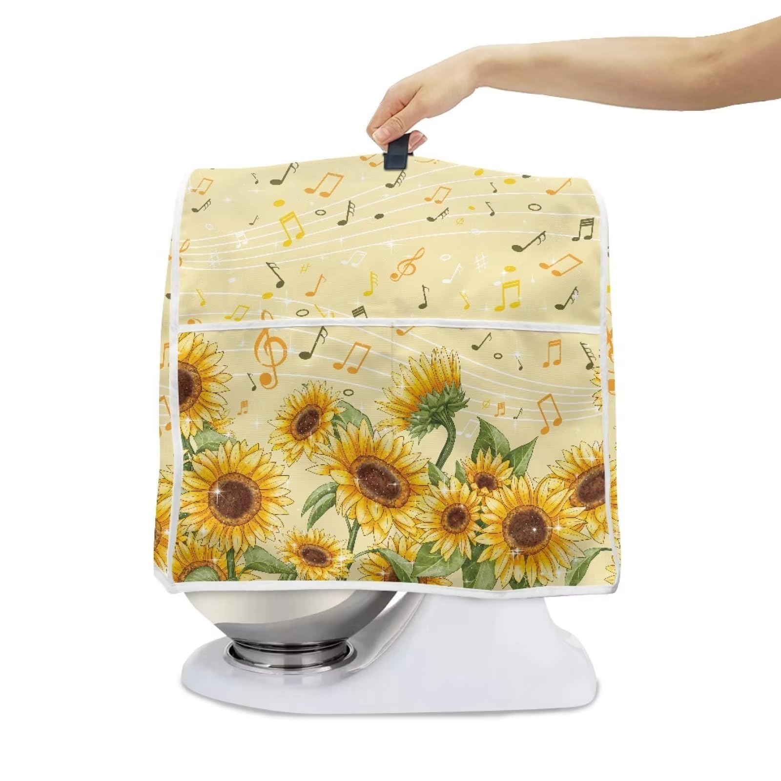 HUISEFOR Stand Mixer Cover Compatible with 6-8 Quart Kitchen Aid Mixer, Music Sunflower Design Washable Appliances Dustproof Covers Fit Tilt Head and Bowl Lift Models Mixers