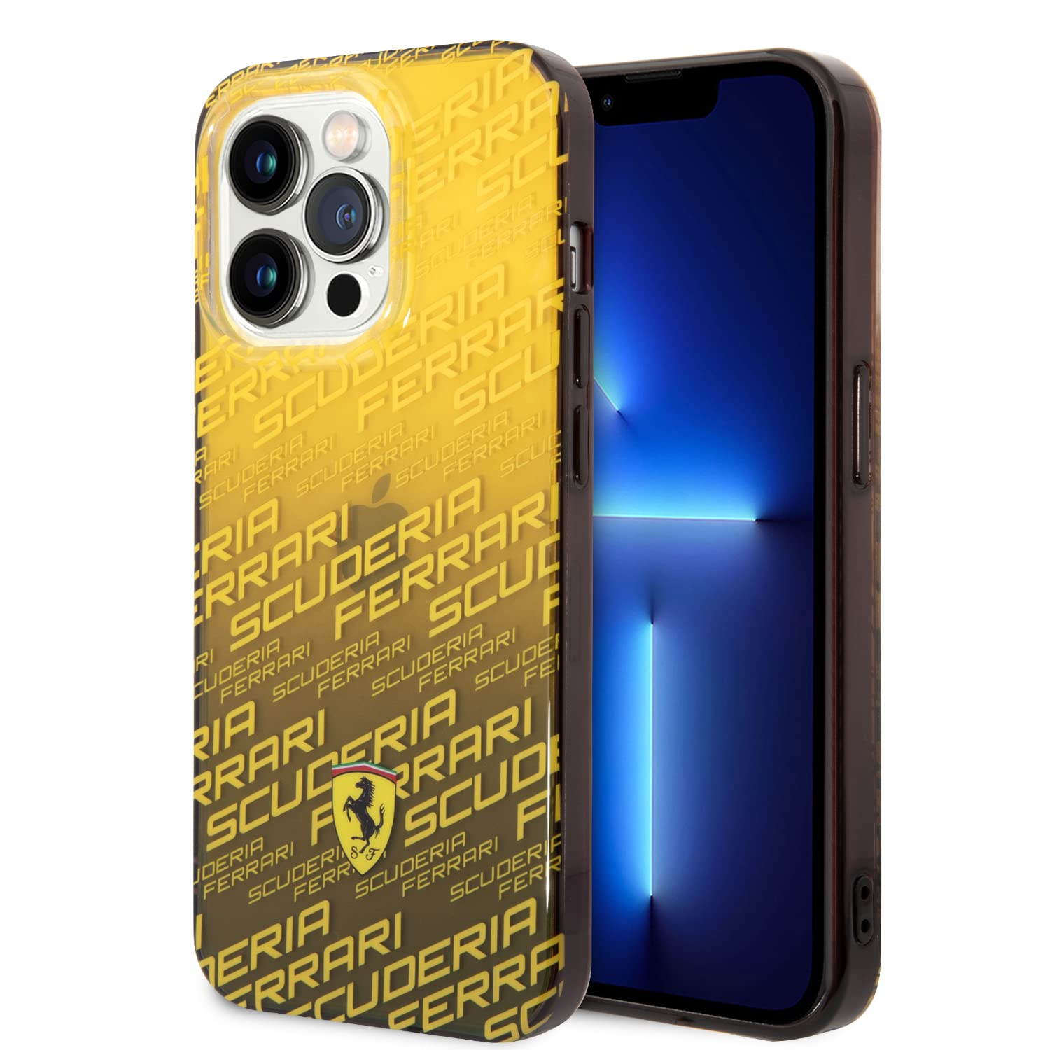 Custodia Rigida Ferrari Per IPhone 14 Plus – Giallo Sfumato, Con Logo In Metallo, Antigraffio E Antiurto