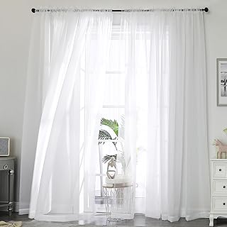 OWENIE Sheer Curtains 84 Inches Long 2 Panels Set, Sheer White Curtains for Living Room Bedroom 59 Inch Extra Wide, Modern Voile Filmy Rod Pocket Drapes, 2 Pcs, Each 59 W x 84L, White - Buy now