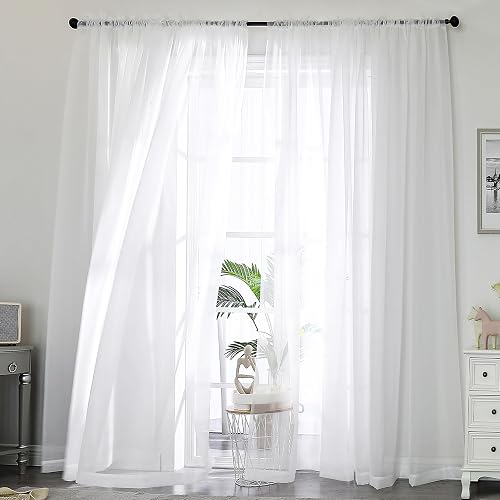 OWENIE White Sheer Curtains 84 Inch Long 2 Panels for Living Room 59" Wide