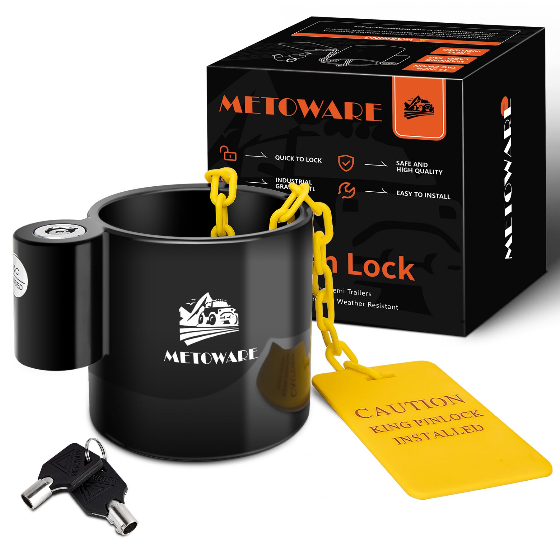 METOWARE 5th Wheel King Pin Lock with Warning Tag for 5th Wheel, RVs, Semi Trailers and Campers (Black)