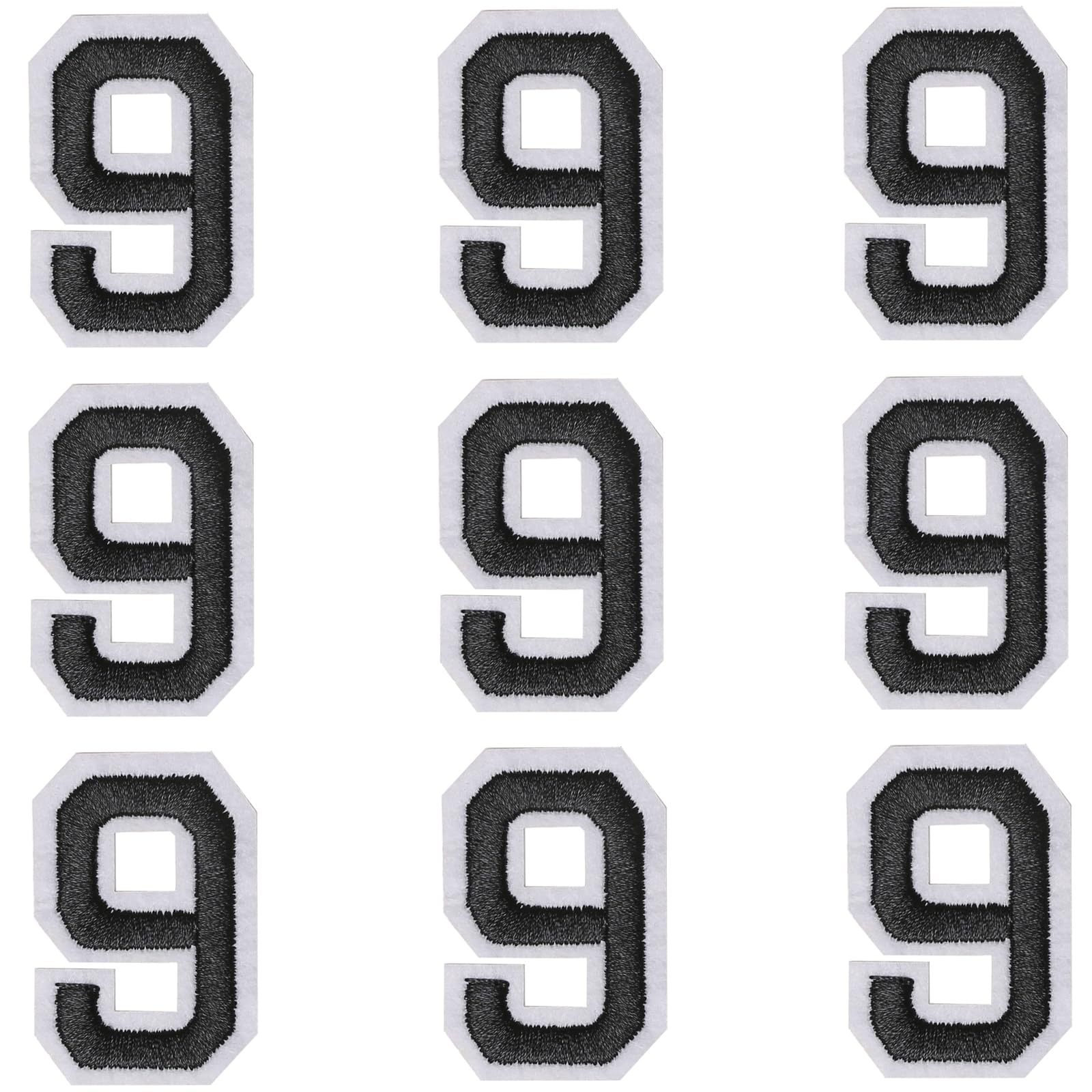 GYGYL Iron on Number Patches, 9PCS of 2 Inch Black Number 9" Patches, Embroidered Number Patch for Clothes, Dress, Hat, Socks, Jeans, DIY Accessories