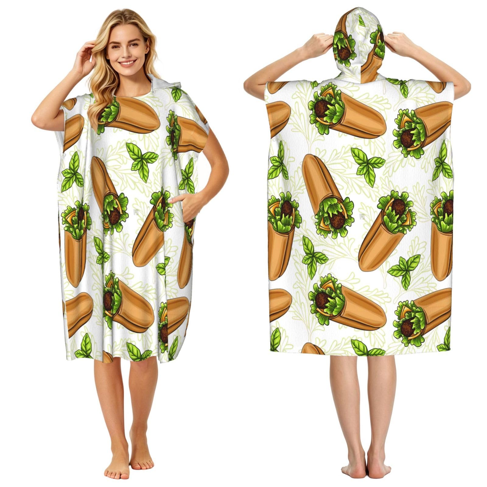 Poadnly Vegetable Burrito, Adult Hooded Beach Towel 90 x 110 cm,Changing Bath Robe, Surf Poncho Towel For Women Men