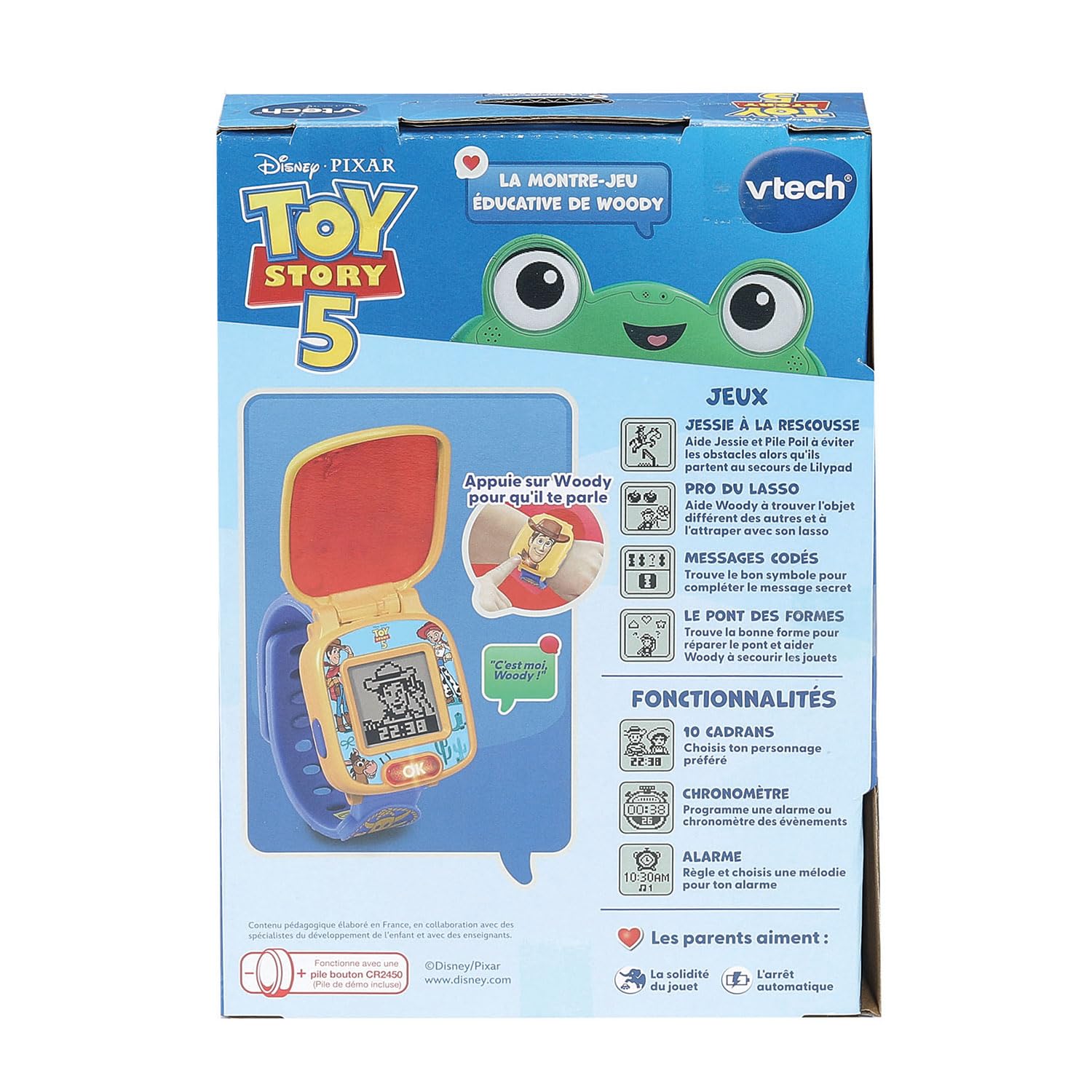 VTech - Toy Story 5, L'orologio da Gioco educativo di Woody - Orologio Toy Story con Schermo Animato, Cinturino Regolabile, 10 quadranti, 4 Giochi - Sceriffo Woody Parlant - Regalo per Bambini dai 3