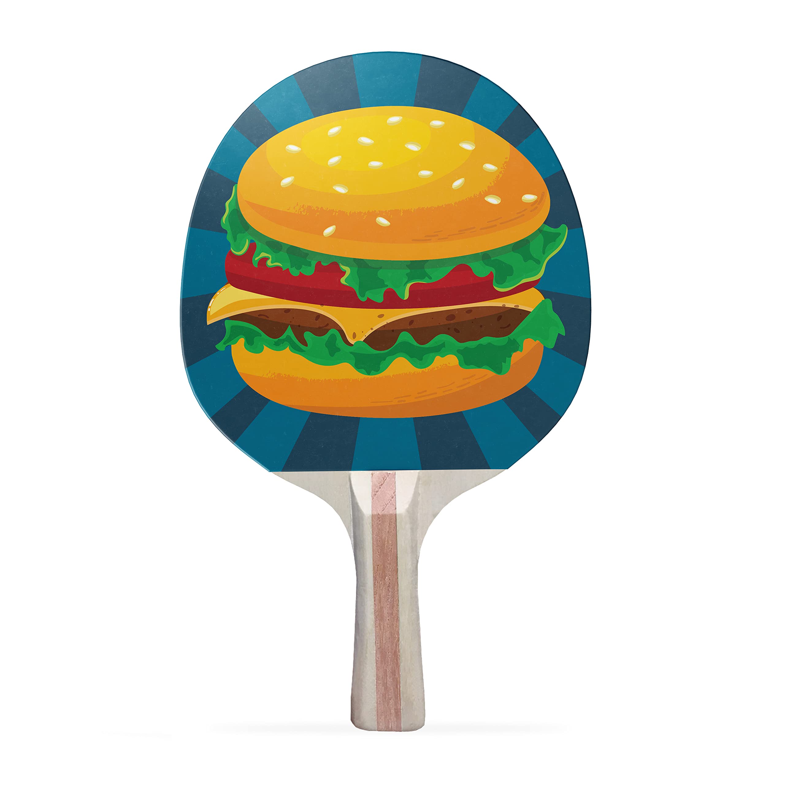 TigerTail Sports Cheeseburger Colorful Design Ping Pong Paddle, Premium 5 Ply Table Tennis Racket (Black on Back)