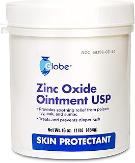 16 oz Globe Zinc Oxide 20% Skin Protectant Barrier Ointment, Treatment for Diaper Rash, Relief From Poison Ivy, Sumac & Oak, Protects From Wetness, Protects Chafed Skin