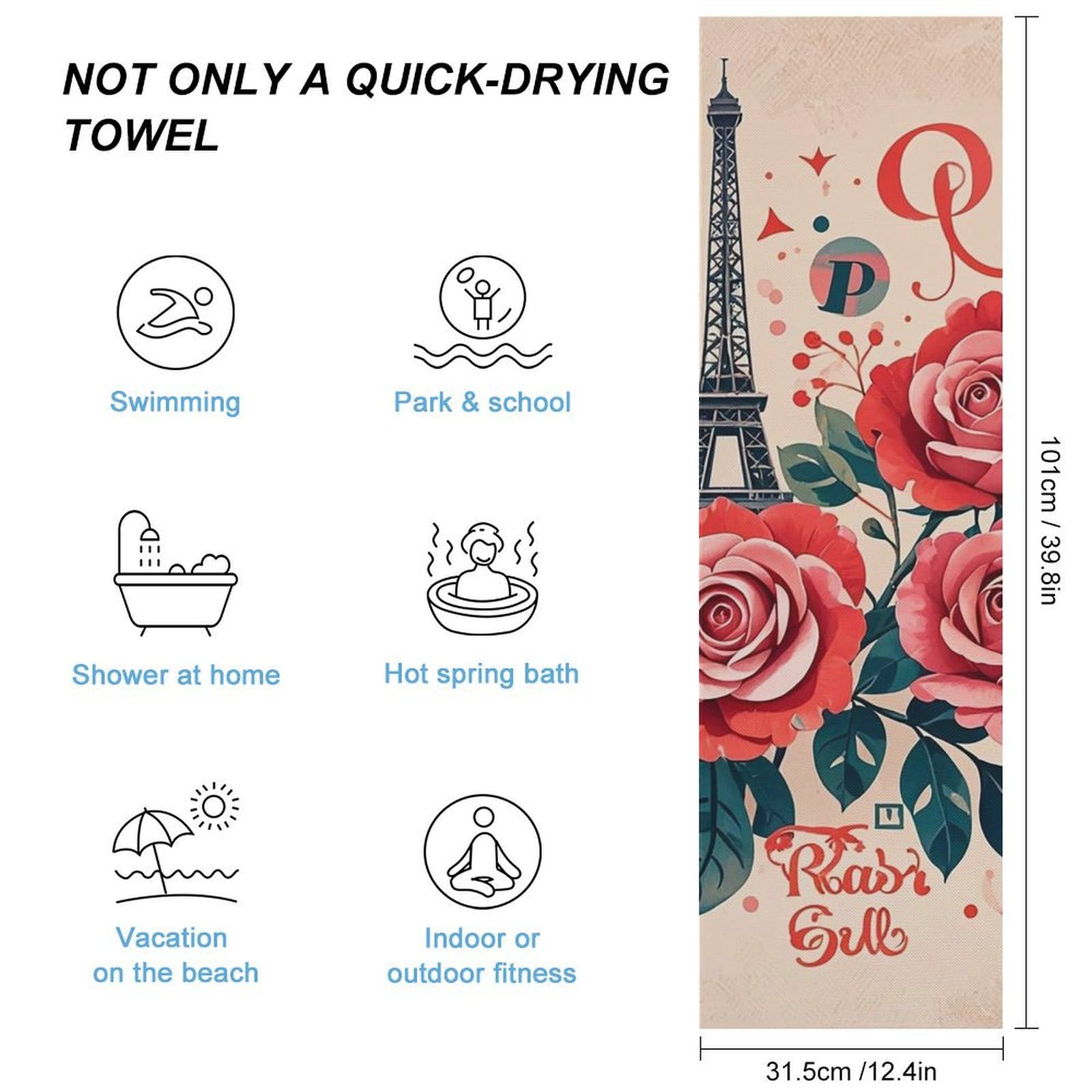 FHESDCW Eiffel Tower Towel Quick Dry Ice Towels for Hot Weather Breathable Camping Towels Sweat Super Absorbent Bathroom Towel for Gym Yoga Pilates Exercise