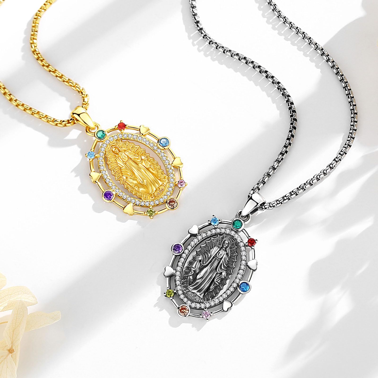 Collana con Ciondolo in Argento Sterling 925 con Santi e Arcangeli per Donne e Uomini, Medaglia Dell'Arcangelo Michele Regalo di Gioielli della Vergine Maria San Cristoforo, 24"