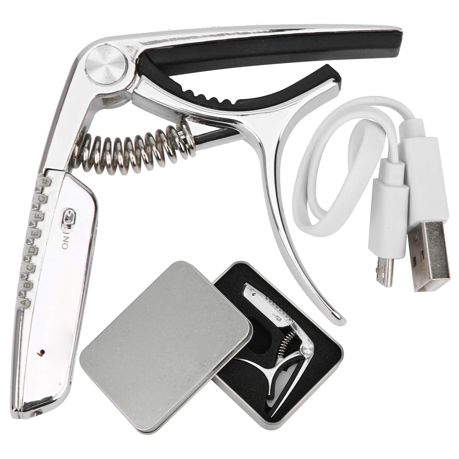 Guitar Capo, Guitar Capo Tuner in lega di zinco Display a LED 2 in 1 adatto per chitarra acustica, chitarra elettrica e ukulele(nero) Accessori Per Prestazioni