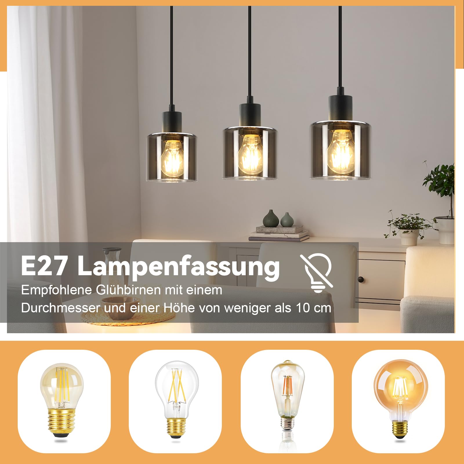 ZMH Pendelleuchte Esstisch Hängelampe Schwarz - Esstischlampe Hängend E27 Hängeleuchte Vintage 3 Flammig Esszimmerlampe Industrial Pendellampe Retro für Wohnzimmer Hotel Büro (ohne Leuchtmittel)