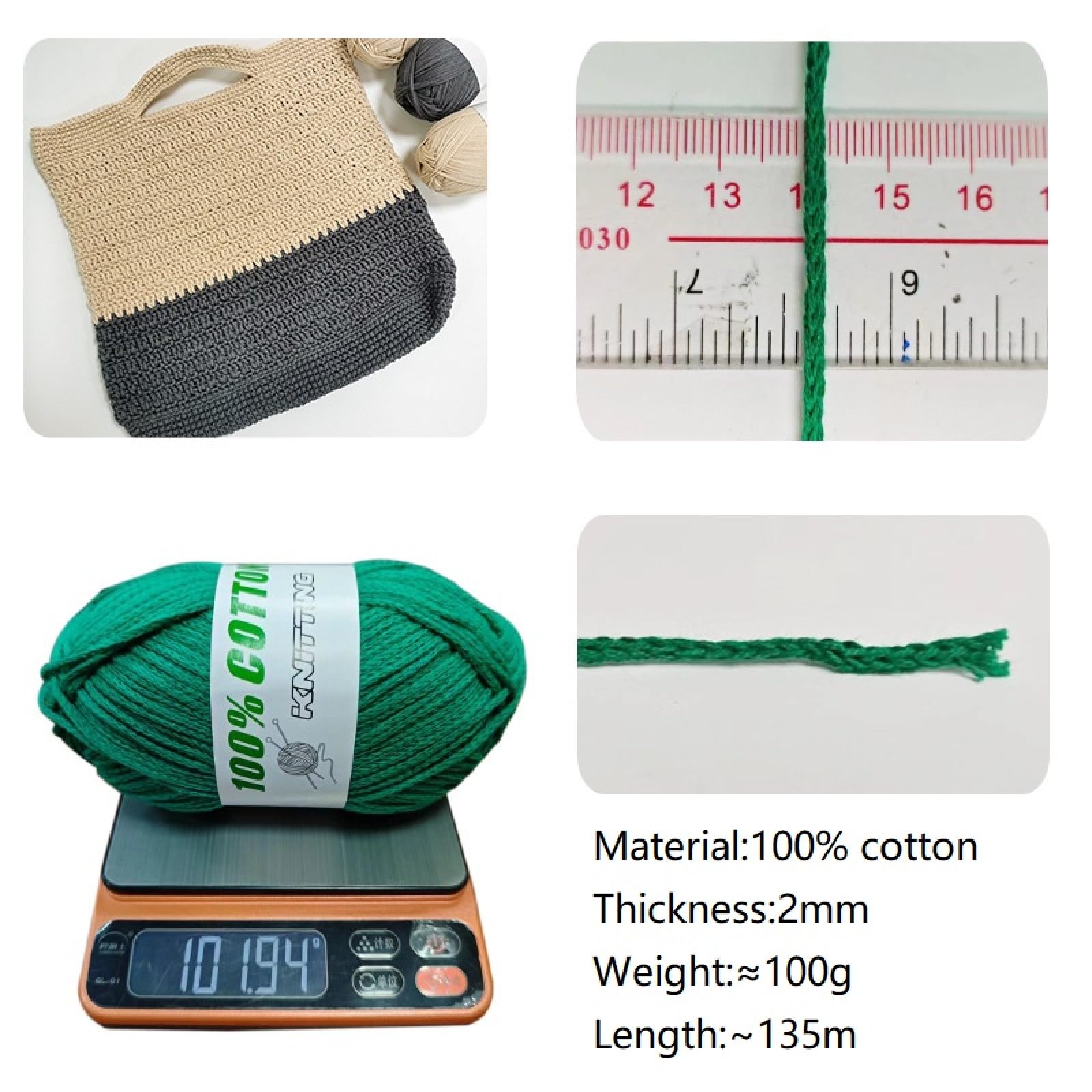 8 szt. pusta bawełniana nić 100 g okrągły sznurek 2 mm bawełniana nić lniana ręcznie robiona DIY szydełkowa torba na drutach, RC01