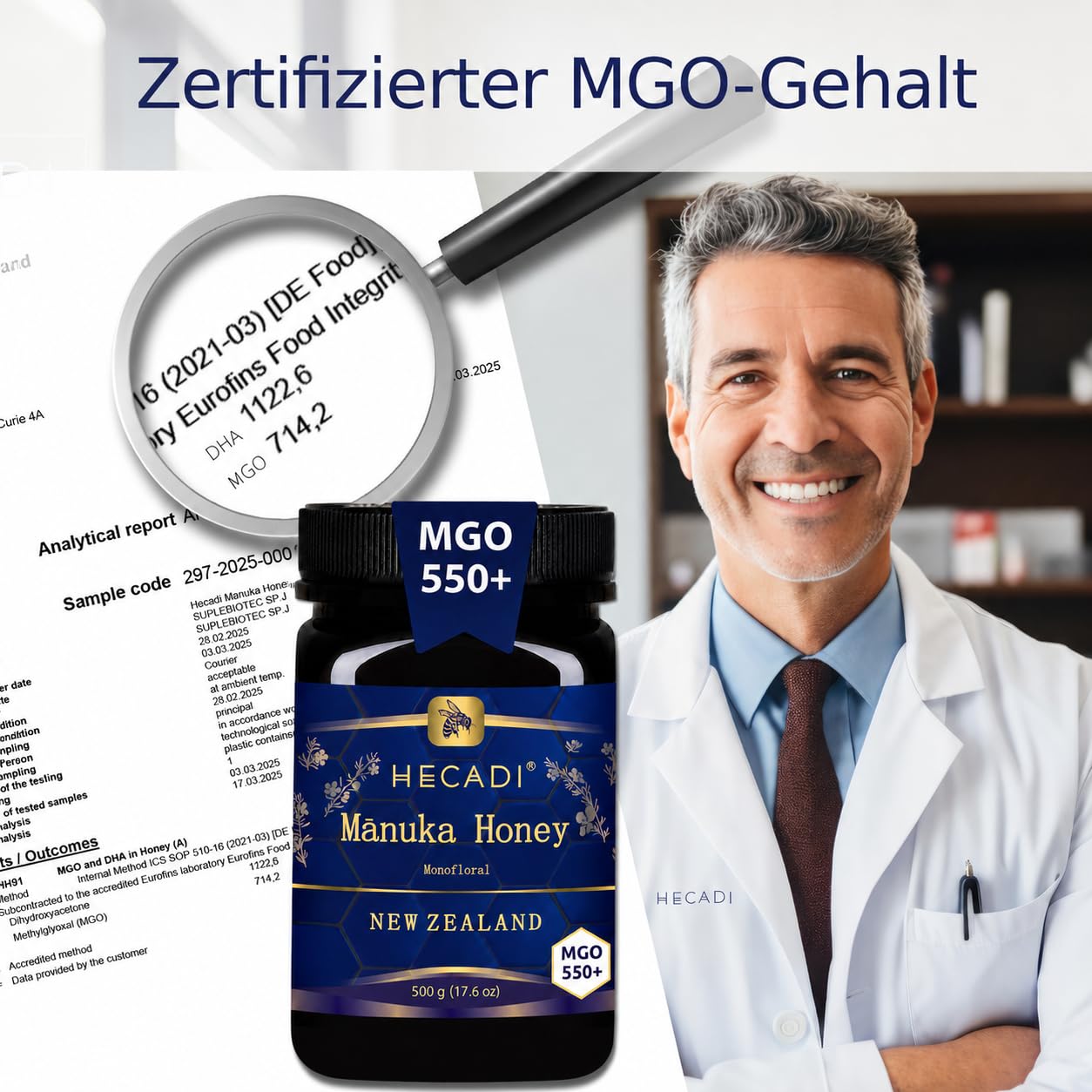 Manuka Honig 550+ MGO Hecadi® Original Manuka-Honig aus Neuseeland 500 g