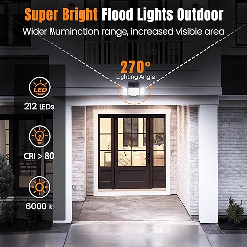 Miniatura 4 de ABODONG Luces solares para exteriores, 212 luces LED de inundación con cable de 16.4 pies, 3 modos de sensor de movimiento, luces para exteriores