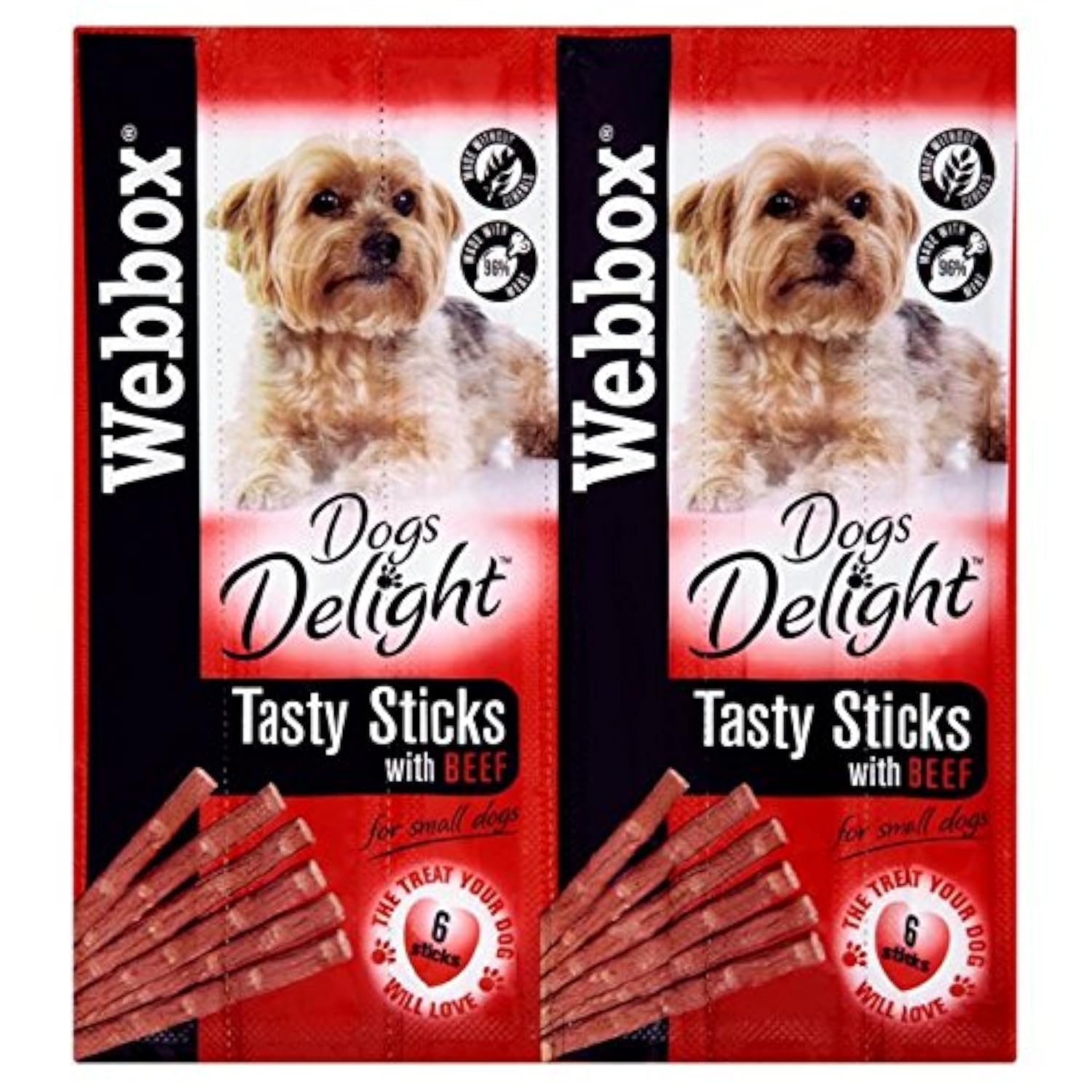 Webbox Pets Choice Dogs Delights Tasty Sticks with Beef 6pcs 30gm Deal of 4 (24 Sticks Total), 5 g (Pack of 24)