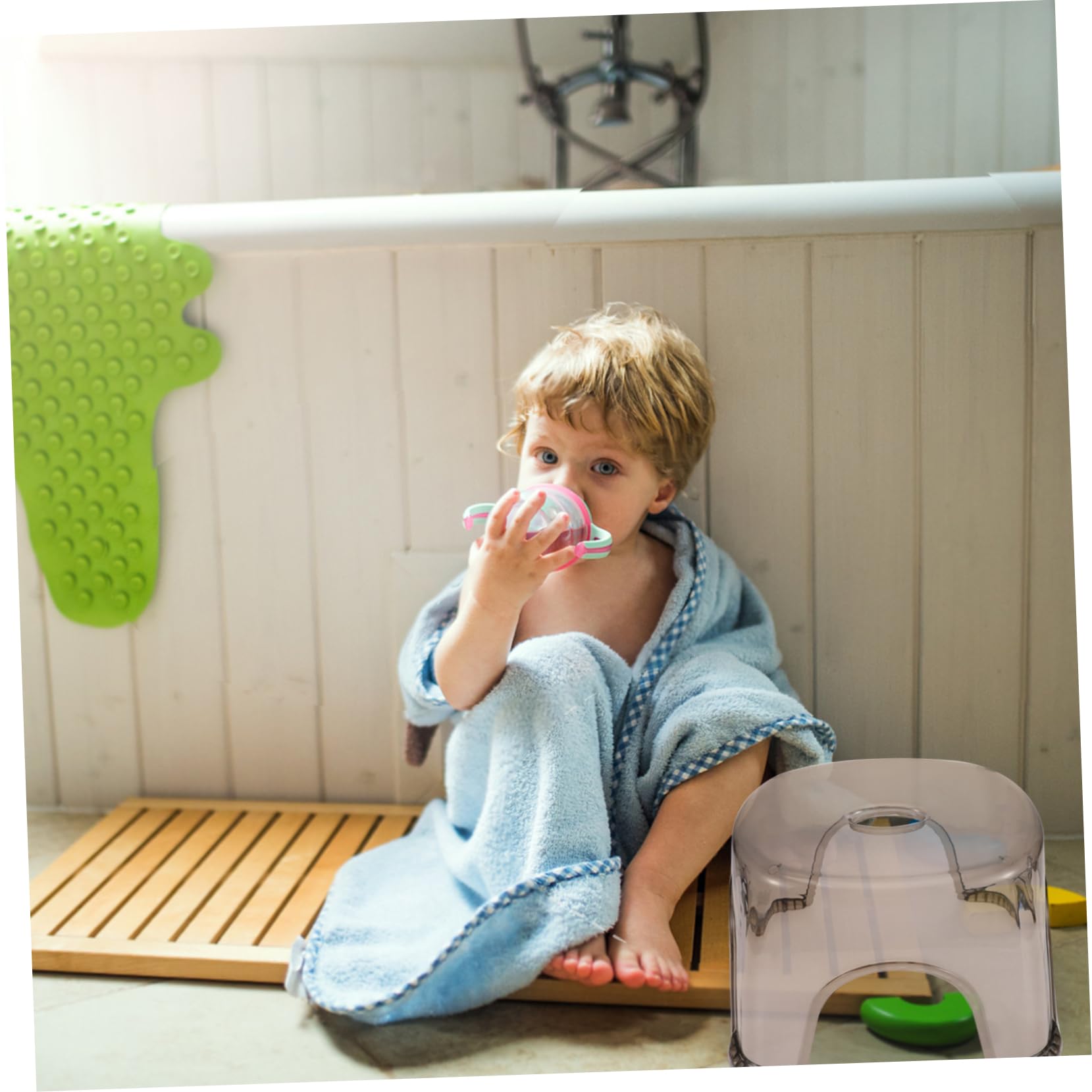 2 Stück Kunststoff Trittschemel für Kinder, Robuster Haushaltsstuhl | Transparent Grau, Leicht und Stabil, Geeignet für Dusche und Eingangsbereich