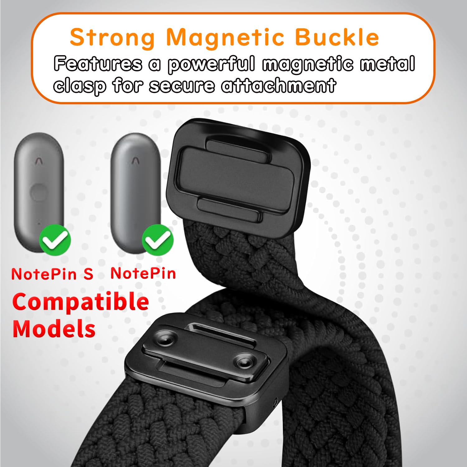 Braccialetto e fascia da collo 2 in 1 per registratore vocale AI di Plaud NotePin AI, custodia in PC ad alta trasparenza, cinturino magnetico traspirante in nylon e cinturino da collo regolabile, per