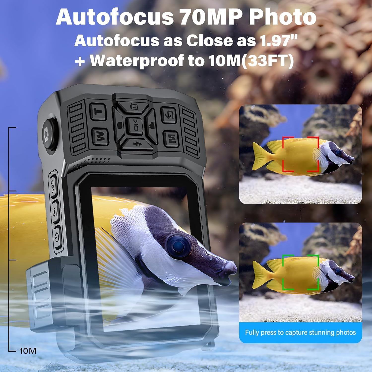 Digitalkamera, YISENCE 8K UHD Robust Wasserdicht Staubdicht Stoßfest Digitalkamera mit 64GB Karte 70MP Autofocus Selfie mit Zwei Bildschirmen 33FT WiFi Unterwasserkamera für Schnorcheln