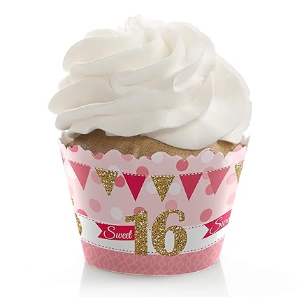 Big Dot of Happiness Sweet 16-16th Birthday Party Decorations - Party Cupcake Wrappers - Set of 12