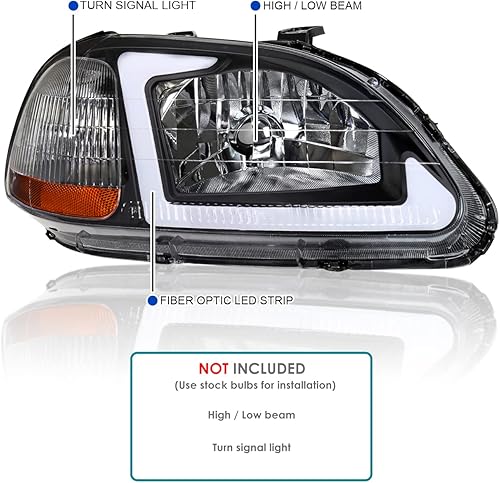 Miniatura 3 de Spec-D Tuning Faros delanteros negros LED Tubo Bar Lámparas Izquierdo+Derecha Compatible con Honda Civic 24Dr 1996-1998