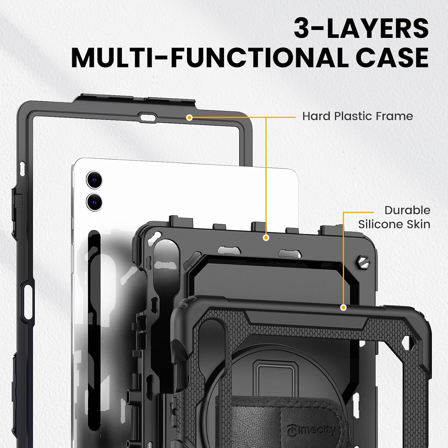 Timecity Case for Samsung Galaxy Tab S10 Plus/ S9 FE Plus/ S9 Plus 5G Tablet 12.4'' Case - Heavy Duty Protective Cover with Screen Protector, Stand, Shoulder Strap & S Pen Holder, Kids-Friendly, Black