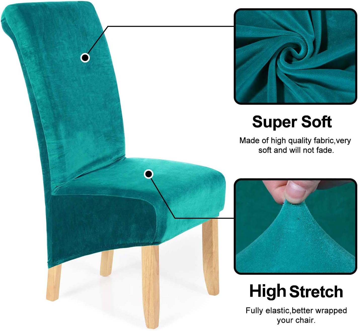 smiry Stretch Velvet Dining Chair Covers, Removable Washable Large Soft Dining Chair Slipcovers for Kitchen Home Restaurant (Set of 2, Peacock Green)