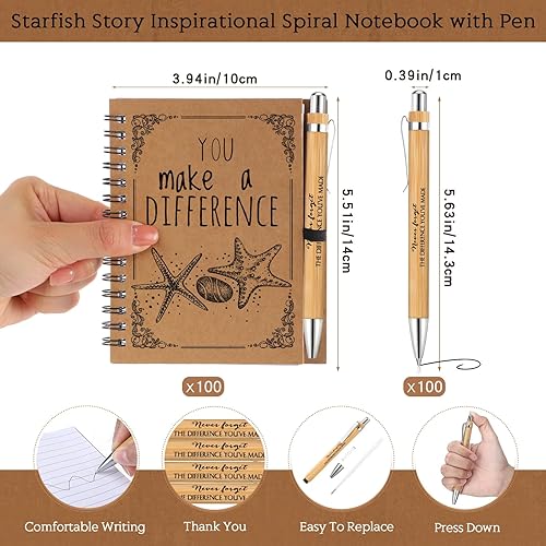 Miniatura 8 de Colarr 30 juegos de cuadernos en espiral de estrella de mar para estudiantes con diseño de estrella de mar, diario inspirador A6 y bolígrafos